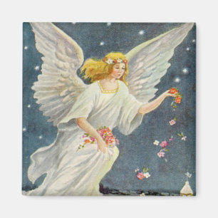Vintage Christmas Victorian Angel with Stars Roses Magnet