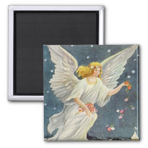 Vintage Christmas Victorian Angel with Stars Roses Magnet