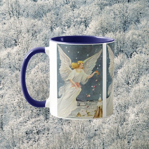 Vintage Christmas Victorian Angel with Stars Roses Mug