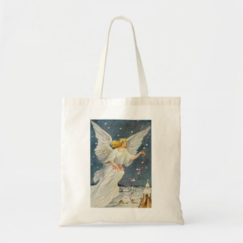 Vintage Christmas Victorian Angel with Stars Roses Tote Bag