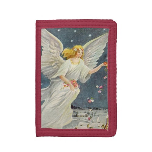 Vintage Christmas Victorian Angel with Stars Roses Tri_fold Wallet