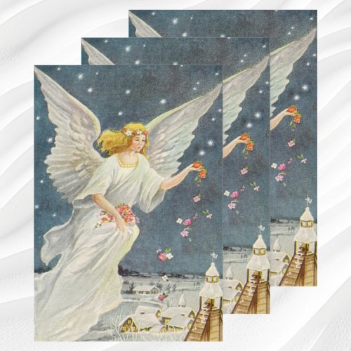 Vintage Christmas Victorian Angel with Stars Roses Wrapping Paper Sheets