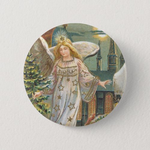 Vintage Christmas Victorian Angel with Tree Button