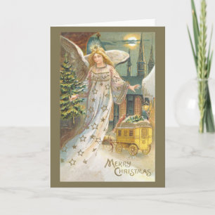Vintage Christmas, Victorian Angel with Tree Holiday Card
