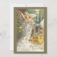 Vintage Christmas, Victorian Angel with Tree Holiday Card