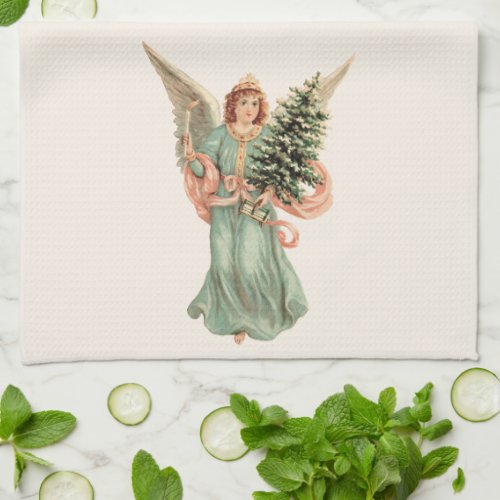 Vintage Christmas Victorian Angel with Tree Kitchen Towel