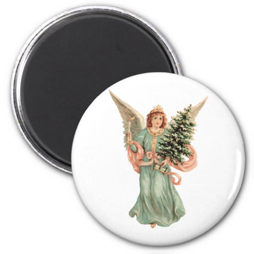 Vintage Christmas Victorian Angel with Tree Magnet