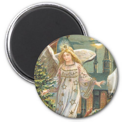 Vintage Christmas Victorian Angel with Tree Magnet