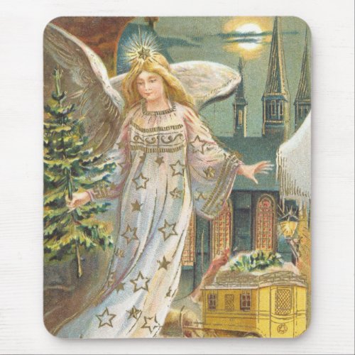 Vintage Christmas Victorian Angel with Tree Mouse Pad