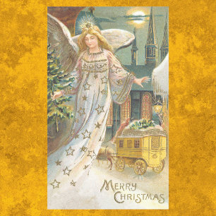 Vintage Christmas, Victorian Angel with Tree Rectangular Sticker