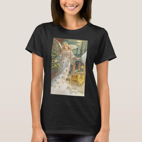 Vintage Christmas Victorian Angel with Tree T_Shirt