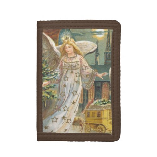 Vintage Christmas Victorian Angel with Tree Tri_fold Wallet