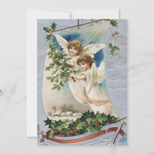 Vintage Christmas Victorian Angels in a Sailboat Invitation