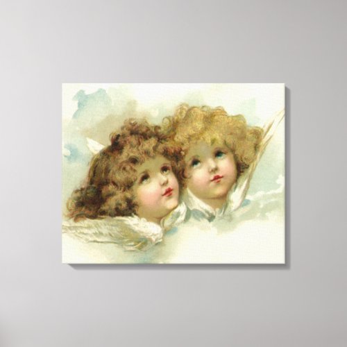 Vintage Christmas Victorian Angels in the Clouds Canvas Print