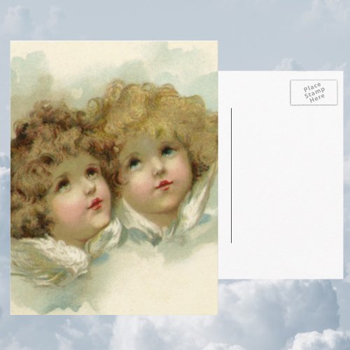 Vintage Christmas Victorian Angels in the Clouds Holiday Postcard