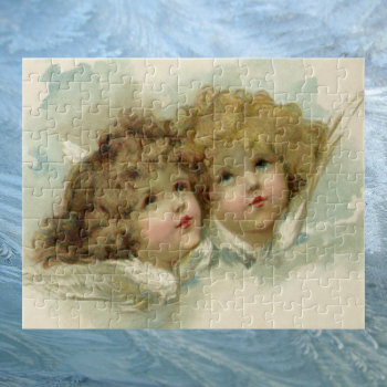 Vintage Christmas  Victorian Angels In The Clouds Jigsaw Puzzle by ChristmasCafe at Zazzle