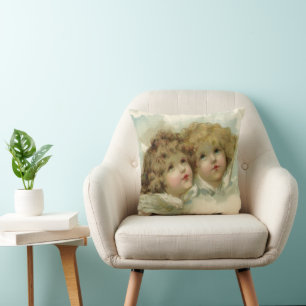 Vintage Christmas, Victorian Angels in the Clouds Throw Pillow