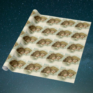 Vintage Christmas, Victorian Angels in the Clouds Wrapping Paper
