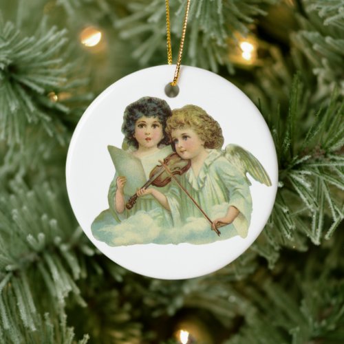 Vintage Christmas Victorian Angels Music Violin Ceramic Ornament
