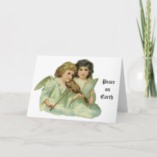 Vintage Christmas, Victorian Angels Music Violin Holiday Card