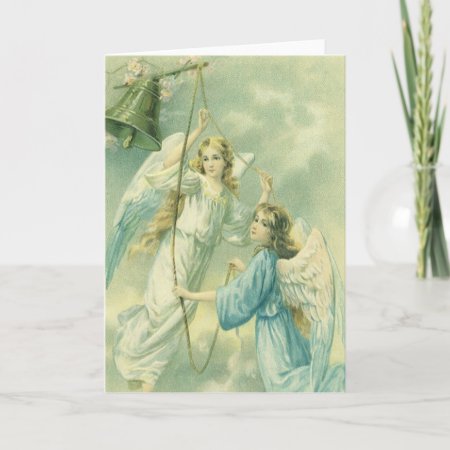 Vintage Christmas, Victorian Angels With A Bell Holiday Card