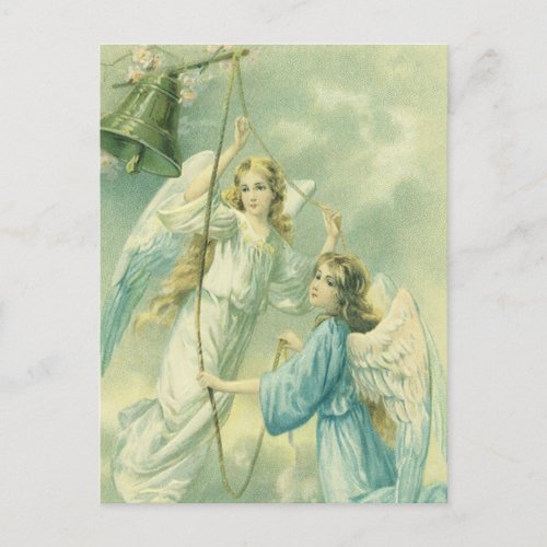 Vintage Christmas Victorian Angels with a Bell Holiday Postcard