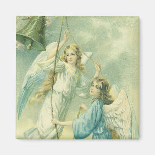 Vintage Christmas, Victorian Angels with a Bell Magnet