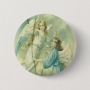 Vintage Christmas, Victorian Angels with a Bell Pinback Button