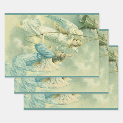 Vintage Christmas Victorian Angels with a Bell Wrapping Paper Sheets