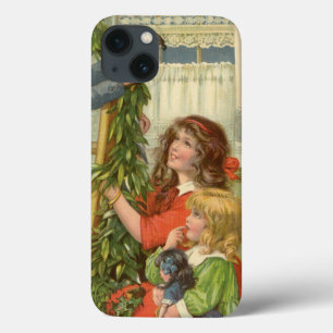 Vintage Christmas, Victorian Children Decorating iPhone 13 Case