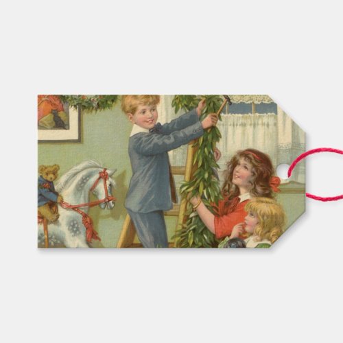 Vintage Christmas Victorian Children Decorating Gift Tags