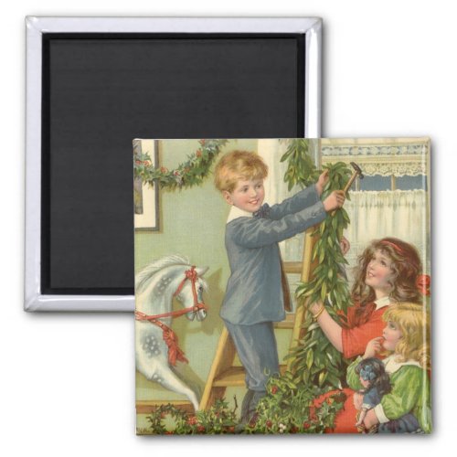 Vintage Christmas Victorian Children Decorating Magnet