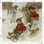 Vintage Christmas, Victorian Children Sledding Dog Jigsaw Puzzle at Zazzle