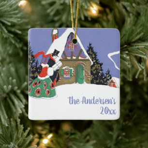 Vintage Christmas, Victorian Couple Going to Party Ceramic Ornament