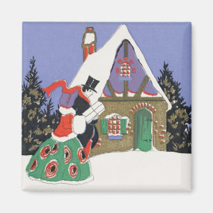 Vintage Christmas, Victorian Couple Going to Party Magnet