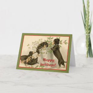 Vintage Christmas Victorian cute dachshund dogs Holiday Card