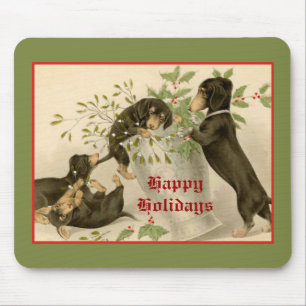 Vintage Christmas Victorian cute dachshund dogs Mouse Pad