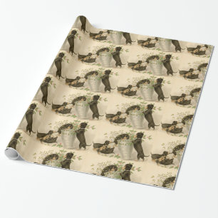 Vintage Christmas Victorian cute dachshund dogs Wrapping Paper