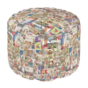 Vintage Christmas Victorian Decoupage Pouf