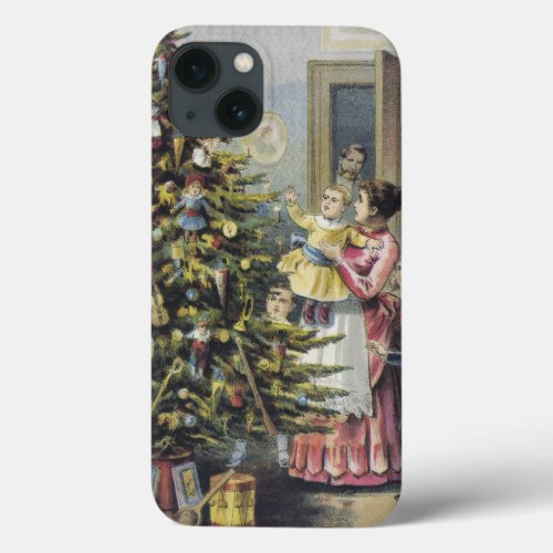 Vintage Christmas Victorian Family Around Tree iPhone 13 Case