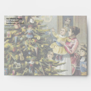 Vintage Christmas, Victorian Family Around Tree Envelope