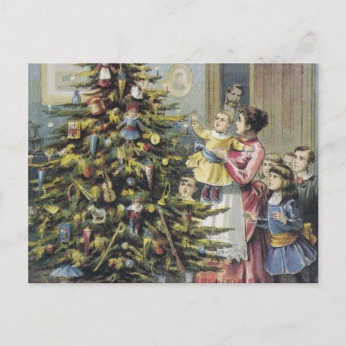 Vintage Christmas Victorian Family Around Tree Holiday Postcard
