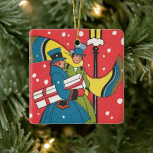 Vintage Christmas, Victorian Family Ceramic Ornament