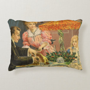 Vintage Christmas, Victorian Family Dinner Accent Pillow