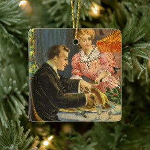 Vintage Christmas, Victorian Family Dinner Ceramic Ornament