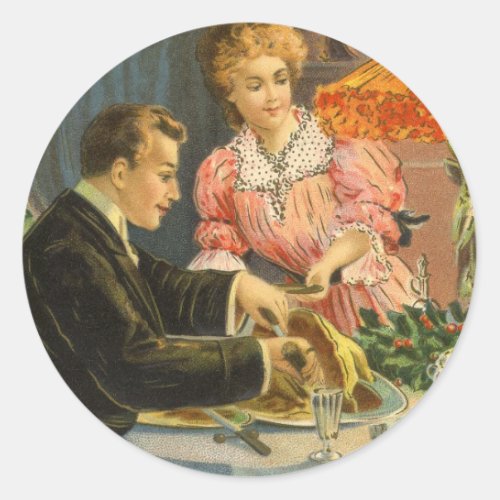 Vintage Christmas Victorian Family Dinner Classic Round Sticker