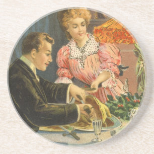 Vintage Christmas, Victorian Family Dinner Drink Coaster