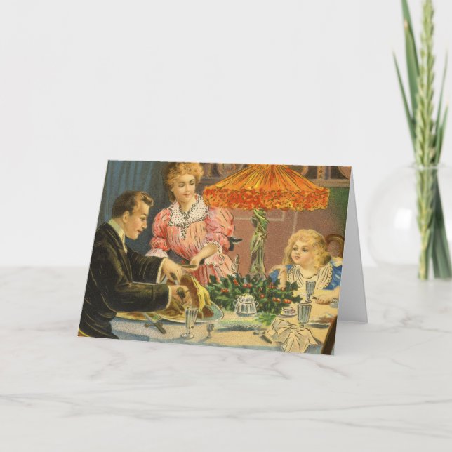 Vintage Christmas, Victorian Family Dinner Holiday Card (Front)