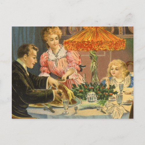Vintage Christmas Victorian Family Dinner Holiday Postcard
