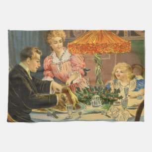 Vintage Christmas, Victorian Family Dinner Kitchen Towel